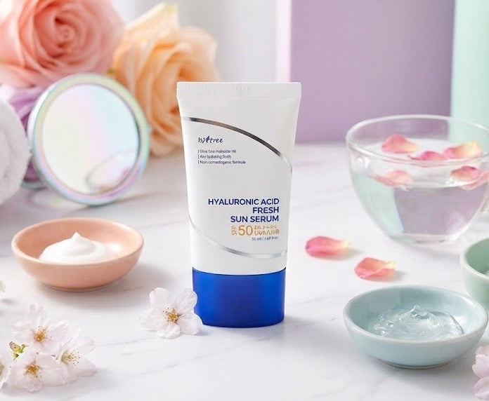 Isntree - Hyaluronic Acid Fresh Sun Serum (50 ml)- Protector solar Hidratante Ligero y protector para rayos UV