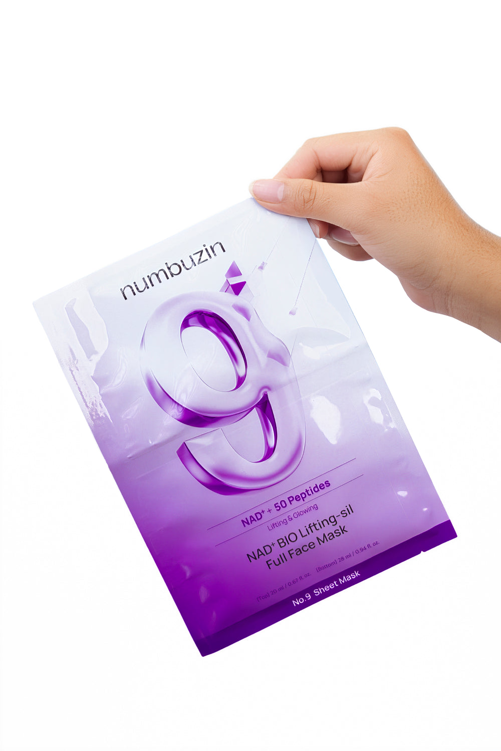 Mascarilla reafirmante coreana de dos pasos Numbuzin No. 9 NAD Bio Lifting Full Cover Facial Mask.